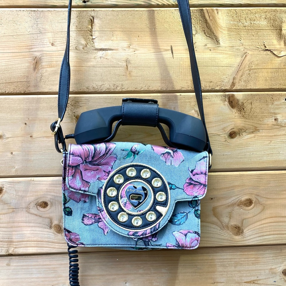 Betsey Johnson PHONE FLORAL Purse Handbag Kitsch TELEPHONE CROSSBODY